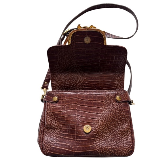 Vintage Cognac Croc Embossed Leather Crossbody Bag - Picture 6 of 13